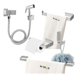 Kit Acessórios Banheiro Cromado 4 Pç + Ducha Higiênica Metal
