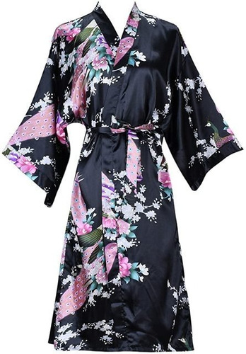 Bata Kimono Seda Satinada Super Suave Estampada Amplia
