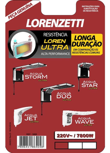 Resistência Lorenzetti Acqua Duo Ultra 7800w 220v 3065-b