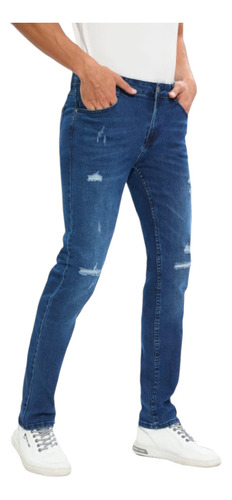Jeans Hombre Ajustado Slim Fit, Pitillo,azul Roto. (hg317)