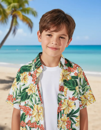 Camisa De Flores Navideñas En V Kids Tops Con Mangas Cortas