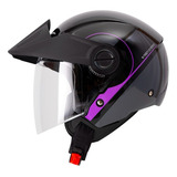 Casco Abierto Ich 102 Round Negro Brillante Morado Visor Tr