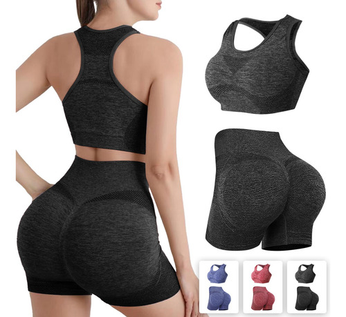 Short Levanta Gluteos+bra Conjunto Licra Deportivo Gym Mujer