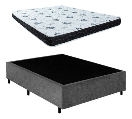 Cama Box Casal Suede Cinza + Colchão D33 10 Cm