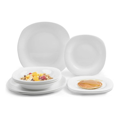 Vajilla Opal 12 Piezas Moderna Blanca Cuadradra 4 Personas | Envío gratis