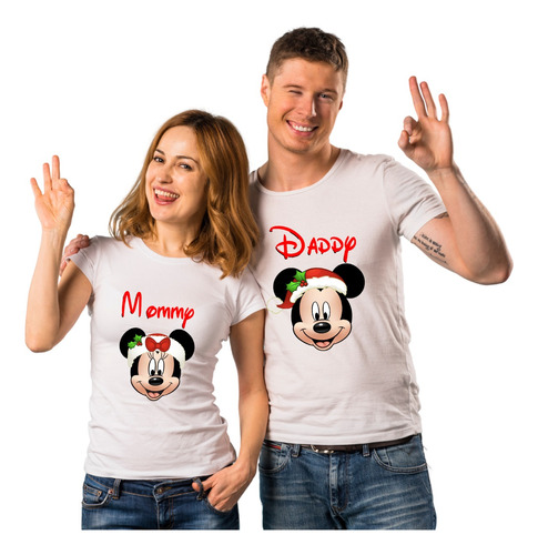 Playeras Navideñas Dúo Pareja Mamá Papá Minnie Mickey Mouse