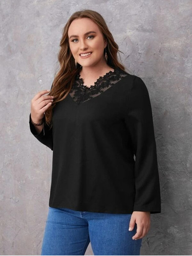 Blusa Negra Malla Bordada Pecho, Tallas Extras 1xl, 2xl 3xl 