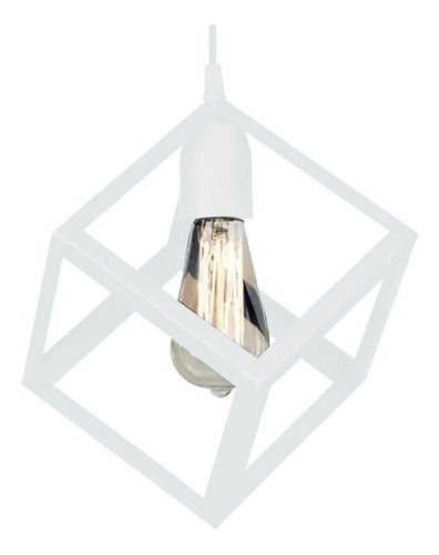 Colgante Jaula 1 Luz Cubo Blanco Moderno Vintage Led 1007