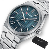Reloj Casual De Cuarzo Inoxidable Luminoso Curren Color Del Fondo Silver/blue