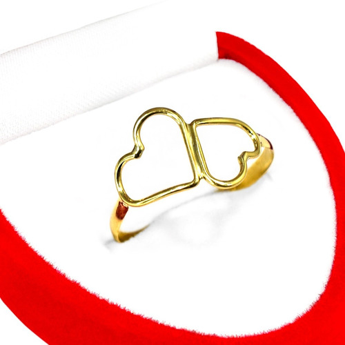 Anillo Oro 18k Cintillo Doble Corazon Mujer Dama Regalo