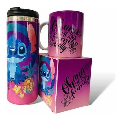 Termo + Taza Stitch Rosa Personalizado Liso | Envío gratis