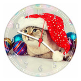 Relógio De Parede Gato Natal Festas Salas Decorar Quartz Q01