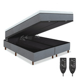 Colchão Magnético King 1,93x2,03 Hr Premium Massageador 2 Controles Energia Bio Quantica Infra Vermelho + Cama Box Bau Cor Cinza