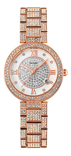 Reloj Mujer Skmei 1739 Acero Minimalista Elegante Clasico Malla Dorado Rosa