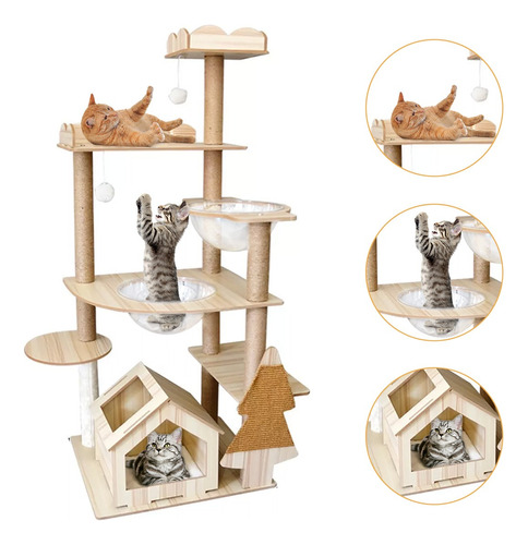 Torre Árbol Rascador Para Gato Con Casa Varios Niveles 1.47m