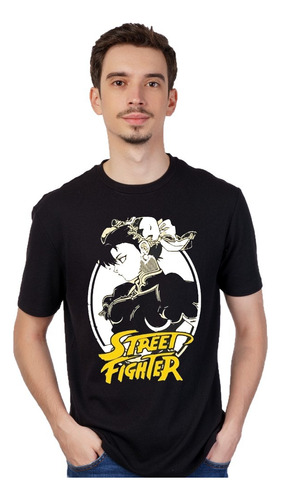 Remera Negra Chun Li - Street Fighter - Manga Corta Unisex 