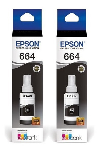 Pack 2 Tinta Epson 664 Negro L310 L380 L395 L396 L495 L575