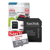 Cartão De Memória Sandisk Ultra Com Adaptador Sd 64gb - Modelo Sdsquns-064g