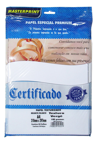 Papel Verge Texturizado A4 180g Fosco 50 Folhas Masterprint