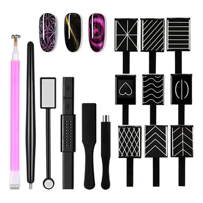 Set De Uñas Magnéticas Con Diseño De Ojo De Gato 15pcs