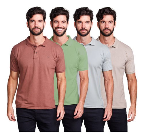 Kit 4 Camisas Masculinas Polo Piquet Casual Elegance
