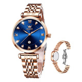Reloj Olevs Blue Dress Para Mujer Con Diamantes De Acero Ino