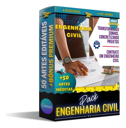 Pack Canva Para Engenharia Civil +50 Artes Editáveis + Bônus