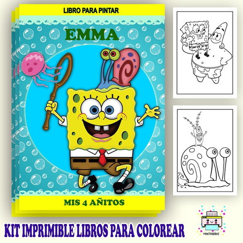 Kit Imprimible Librito  Pintar Colorear Bod Esponja