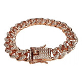 Pulsera Cubana Imperial 18cm Simil Oro Rosa Diamantes Import