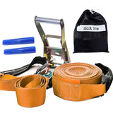 Kit Slackline Laranja 15,7 Mt Alça Catraca Protetor E Bolsa