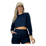 Conjunto Moletinho Anitta Cropped Manga Longa + Short Malha