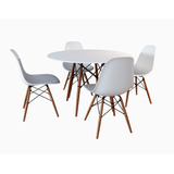 Conjunto Eames Eiffel Redonda 110cm Com 4 Cadeiras Brancas