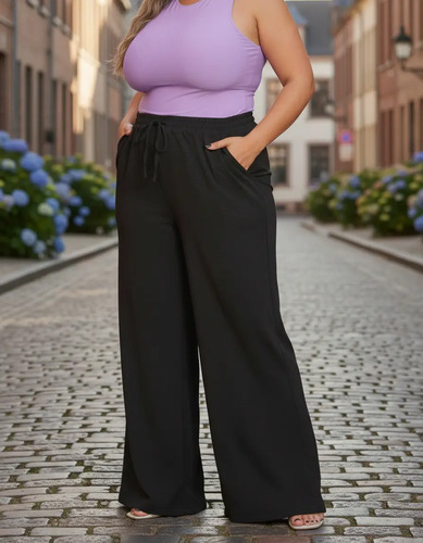 Calça Pantalona Plus Size Duna Com Elastico Na Cintura | MercadoLivre