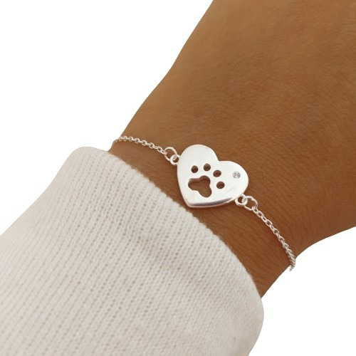 Pulsera Huella Corazon Huellita Plata 925 Gato Perro