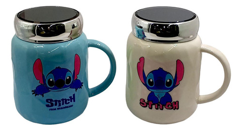 Mug Térmico Con Tapa Espejo De Stitch De Disney