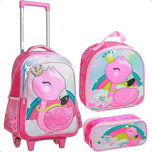 Kit Mochila Escolar Rodinha Infantil Unicórnio Sereia Menina