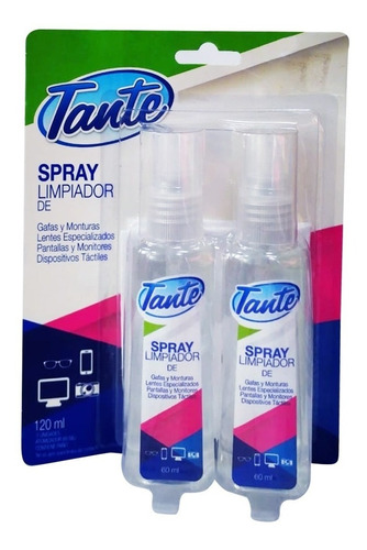 Spray X2 120ml Tante Limpiador De Gafas Pantallas Celulares 