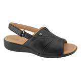 Sandalia Confort Flexi De Piel De Cuña Negro Para Mujer 4930