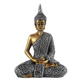 Buda Hindu Tailandês Sidarta Decoração Resina Estatua 20 Cm Cor Manto Prata Pele Dourada M1