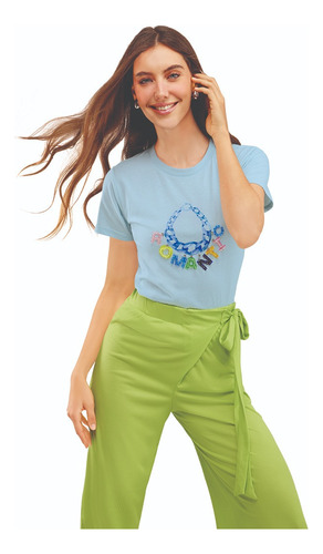 Playera Casual Dama Aplicaciones Manga Corta Azul 910-22