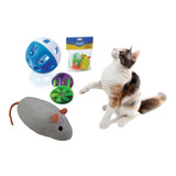 Kit Brinquedos Para Gatos Ratinho Bolinha Sininho Colorido