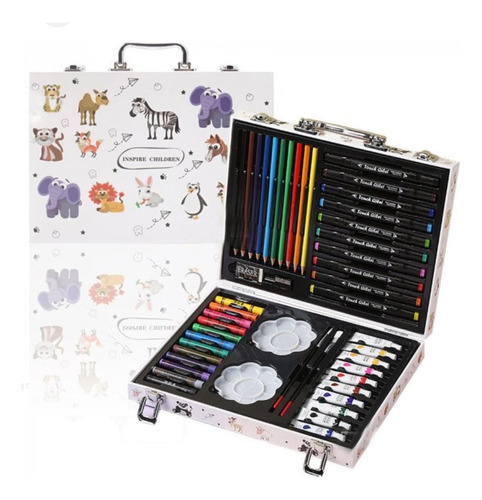 Kit Dibujo Nino 145pcs En Maleta Aluminio Dos Piso