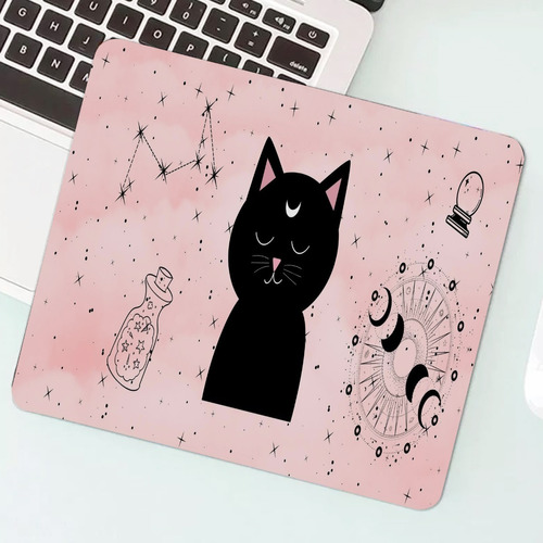 Mouse Pad Gato Gatinho Lua Wicca Witch Bruxa Poção 23x19cm