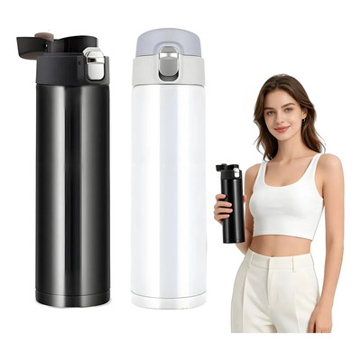 2 Termo De Acero Inoxidable 400ml/13,53oz Ayomallmx Vaso Térmico Con Tapa Para Café, Agua Y Bebidas Frías O Calientes Set De Botellas Aisladas Para Camping, Viaje, Oficina Y Deporte Negro/blanco