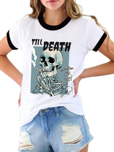 Blusa Calavera Fumando  Playera Estampado Moda Mujer