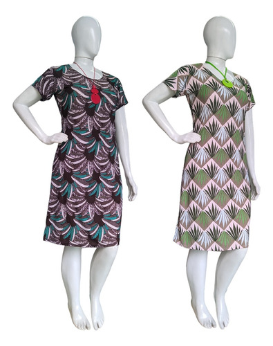 Kit 2 Vestidos Soltinhos Estampados Malha Fria Moda Verão