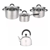 Set 3 Ollas Pava Acero Inoxidable Triple Fondo Hudson 