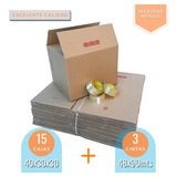 Kit Mudanza 15 Cajas Embalaje 40x30x30 + 3 Cintas 48x90 Mts