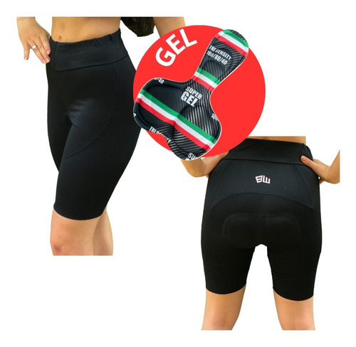 Bermuda Ciclismo Feminino Confortável Preta Short De Gel Uv+