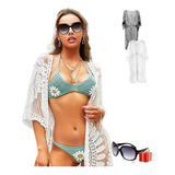 2pz Mujer Vestido Playa Cubre Bikini Pareos Playeros + Gafa